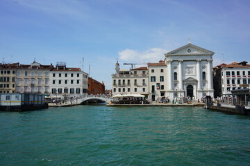Naklejka premium Venice Italy Boat old buildings Big boats boat Canals
