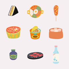 Traditional Korean Dishes Vector Hand Drawn Illustration.