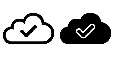 ofvs54 OutlineFilledVectorSign ofvs - check mark cloud vector icon . isolated transparent . tick - cloud drive storage sign . approval . black outline and filled version . AI 10 / EPS 10 . g11363