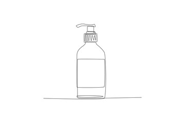 Continuous one line drawing pump bottle or dispenser bottle. Skin care concept. Single line draw design vector graphic illustration.