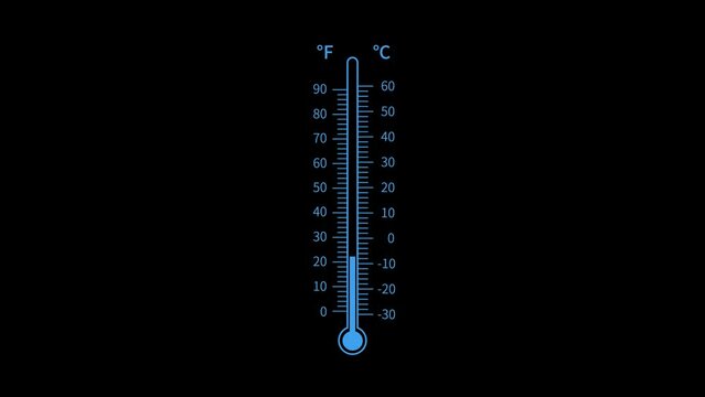 Blue thermometer temperature rise animation, alpha channel,