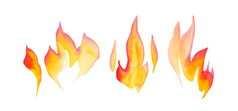 Fire on a white background. Beautiful watercolor flames.