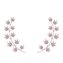 シンプルな秋のボタニカルフレーム素材　紅葉　円形