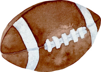 Watercolor painted illustration of brown ink american football ball isolated on white background © Берилло Евгения