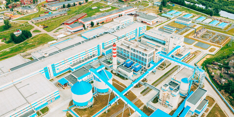 Aerial view of modern paper mill in summer sunny day. Bird's-eye view of paper factory. © Great Brut Here