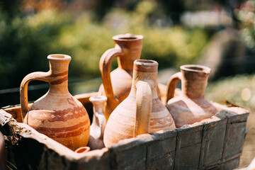 Set Of Traditional Georgian Clay Wine Jugs. Oriental Handmade Clay Jugs For Wine. Georgian...