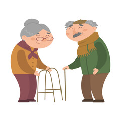Vector grandmother and grandfather  in cartoon style isolated on white background. Grandparents couple characters. 