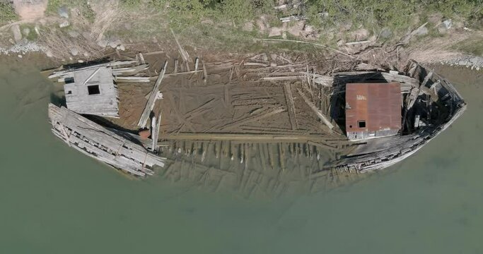 Aerial view of remains of galeas vessel Tamara in the summer on the island of Br&auml;nd&ouml;, Ahvenanmaa, Finland.