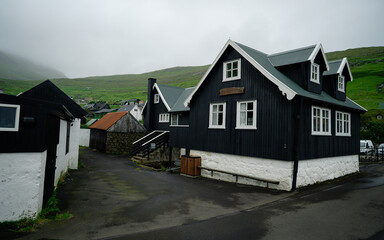 Fototapeta na wymiar Village church in Kvivik on Streymoy island at the Faroe Islands, Denmark, Europe