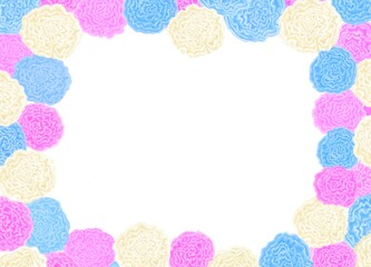 パステル風で水色、白、ピンク色のペーパーフラワーが敷き詰まったフレーム素材