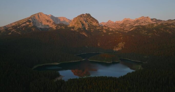 aerial view on durmitor mountain range and black lake