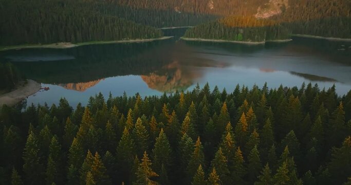 aerial view on durmitor mountain range and black lake