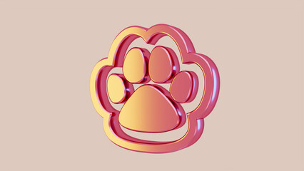 Cute cat paw icon. 3D render.