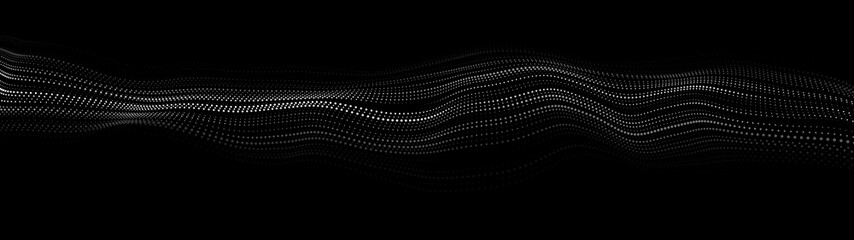 A wave of moving particles.Futuristic dark vector illustration. Abstract background with a dynamic wave on a dark background.
