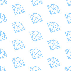 Blue diamond seamless pattern. Stylized blue line icons on white background. Best for web, print, logo creating and branding design.