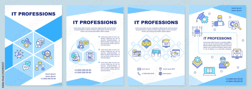 Wall mural it professions brochure template. development and programming. leaflet design with linear icons. edi