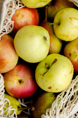 Apples. Apples in the bag on the wooden table