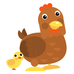 Cartoon chicken hen standing looking illustration