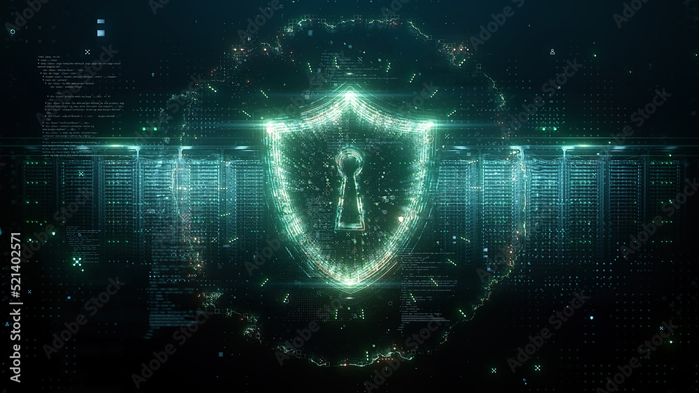 Poster cyber security of digital data network. the concept of protection against hacker attacks. 3d render