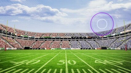 Animation of scanner and communication network over american football stadium pitch - Powered by Adobe