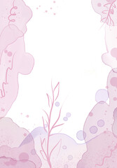 Pink watercolor background with flowers dots abstraction