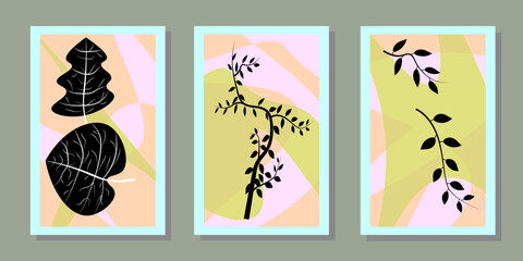 contemporary green digital set of nature banner. colorful leaves banner set.