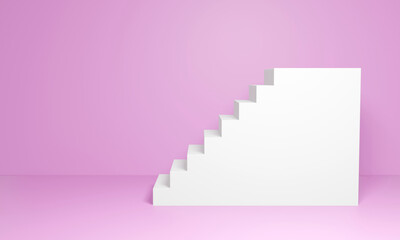 3D illustration stairs  abstract background  pastel  copy space.pastel pink empty room concept