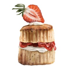Realistic digital illustration art strawberry scone dessert bread pastry bake jam 