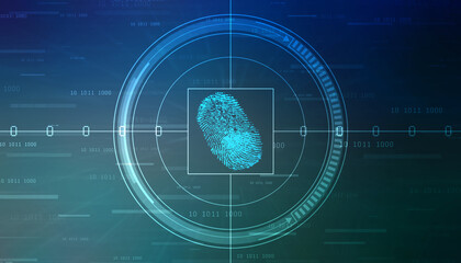 Abstract security system concept with fingerprint on technology background, Fingerprint Scanning Identification System. Biometric Authorization and Business Security Concept