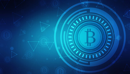 Obraz premium Global Abstract Bitcoin Crypto Currency Blockchain Technology World Map Background Illustration