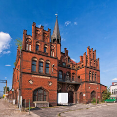 Neo-gothic Railway Station. Nowe Skalmierzyce, Greater Poland Voivodeship, Poland