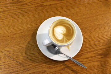 On the table in the restaurant strong and hot coffee.