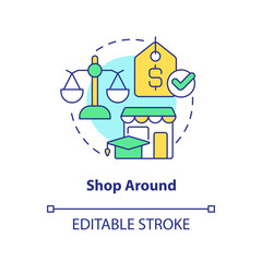Shop around concept icon. Finance for education. Saving for college tip abstract idea thin line illustration. Isolated outline drawing. Editable stroke. Arial, Myriad Pro-Bold fonts used