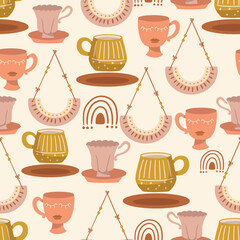 Boho Pottery Home Decor Vector Seamless Pattern