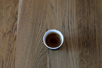 On the table in the restaurant strong and hot coffee.