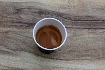 On the table in the restaurant strong and hot coffee.