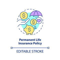 Permanent life insurance policy concept icon. Way to save for college abstract idea thin line illustration. Isolated outline drawing. Editable stroke. Arial, Myriad Pro-Bold fonts used