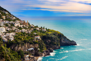 Landscape of Praiano town at Amalfi coast. Italy