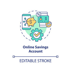 Online savings account concept icon. Digital service. Virtual banking service abstract idea thin line illustration. Isolated outline drawing. Editable stroke. Arial, Myriad Pro-Bold fonts used