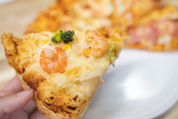 食べ物素材　具材たっぷりシーフードピザ