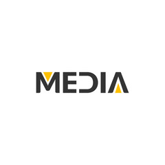 Media title text. Yellow and black font color and flat style.  web design, apps, sticker, banner, poster, printing usage and part of logo. 