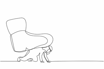 Single one line drawing young Arab businessman crawling under giant foot trample. Manager under tyranny, dictatorship concept. Minimal metaphor. Continuous line draw design graphic vector illustration