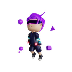 3d cute man with vr metaverse illustration