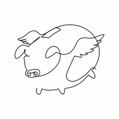 Continuous one line drawing flying piggy bank with wings. Success personal finance strategy for financial freedom. Money power growth investment. Single line draw design vector graphic illustration