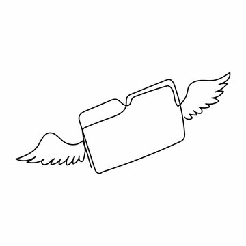 recommend clip art: Single continuous line drawing flying document folder with wings. Minimal design folder with files, paper icon symbol. File management concept. Dynamic one line draw graphic design vector illustration
