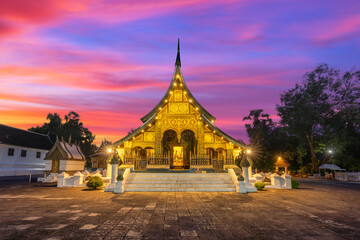 Wat Xieng Thong, the most popular temple in Luang Pra bang, Laos at night.