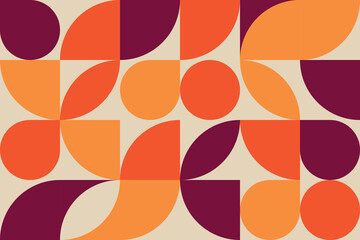  Vector pattern in retro color palette. Bauhaus pattern in orange, red and purple colours. Pattern for background, wallpapers, textile, tile,  decorative prints, invitation letters, etc.
 