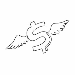 Obraz premium Single one line drawing flying American dollar symbol with wings. Symbolizing the rise of the dollar in market. Dollar symbol and wings. Modern continuous line draw design graphic vector illustration
