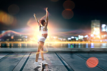Fototapeta na wymiar Young beautiful girl wearing fashion sports wear doing exercise