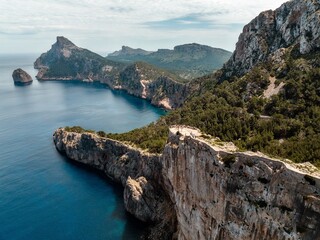 Formentor coastline panorama from a drone